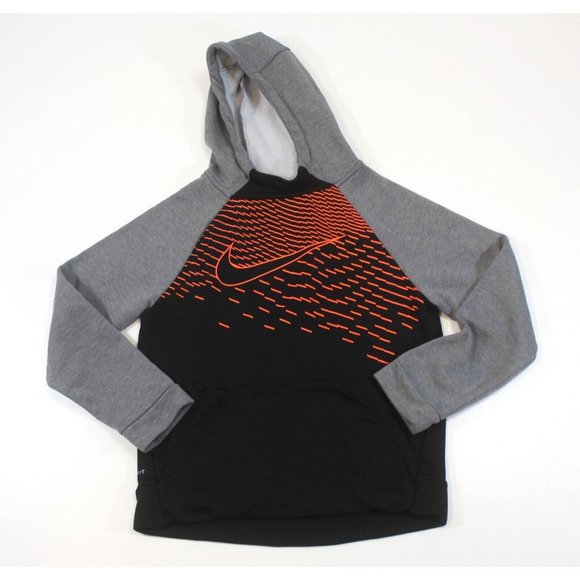 Nike‎ Youth Sz L Hoodie Pullover Unisex Dri-Fit Gray Orange Swoosh Front Pocket - Picture 1 of 3